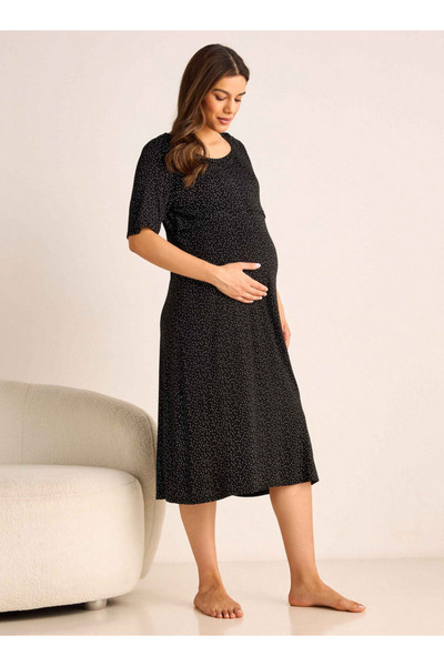 FAV فستان نوم مطبوع للحوامل برقبة دائرية وأكمام قصيرة