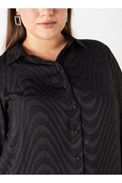 Ulla Popken Plus Size Textured Shirt With Long Sleeves