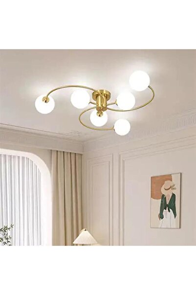 RFAN Candelabru, Model F0011/6, Cu 6 Abajururi, 6 X E27, Auriu/Alb