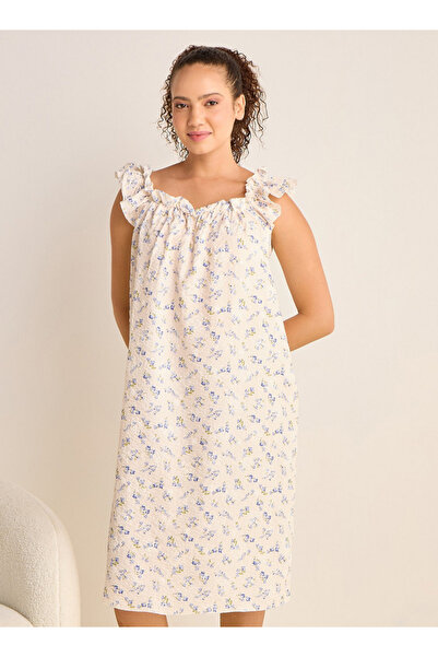 FAV فستان نوم بدون أكمام بطبعات الأزهار مع تفاصيل الكشكشة