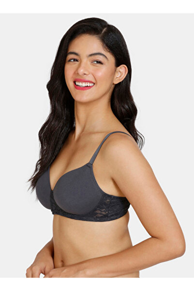 Zivame Lace Detail Padded Balconette Bra With Hook And Eye Closure