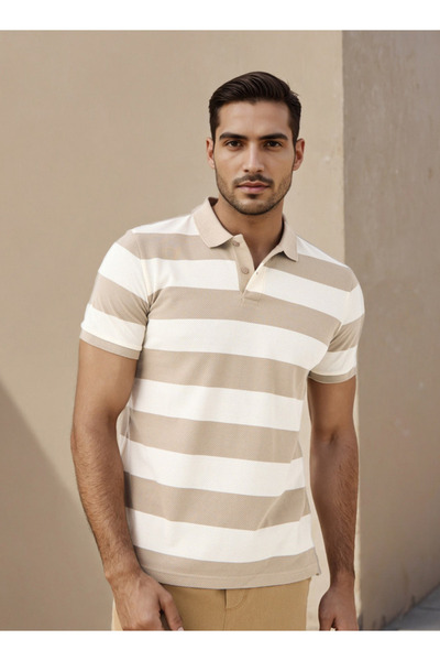 FAV تيشيرت بولو مخطط بنقشة الفشار