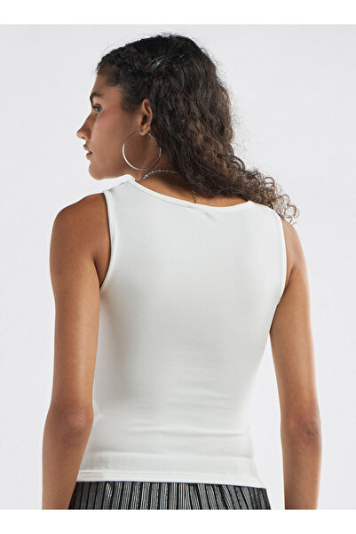 FAV Ribbed Tank Top with Round Neck and Flap Detail