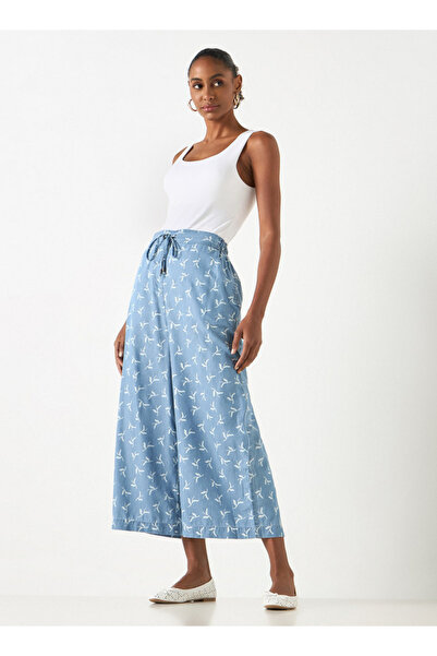 FAV Printed Denim Culottes with Drawstring Waistband and Pockets