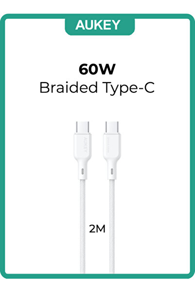 AUKEY Circlit Blink 60W Lite Cable 2m. DTY Braided USB-C to USB-C - CB-DCC064 White
