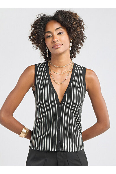 FAV Jersey Striped Top With Front Buttons