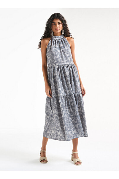 FAV All-Over Print Halter Neck Tiered Dress with Tie-Ups