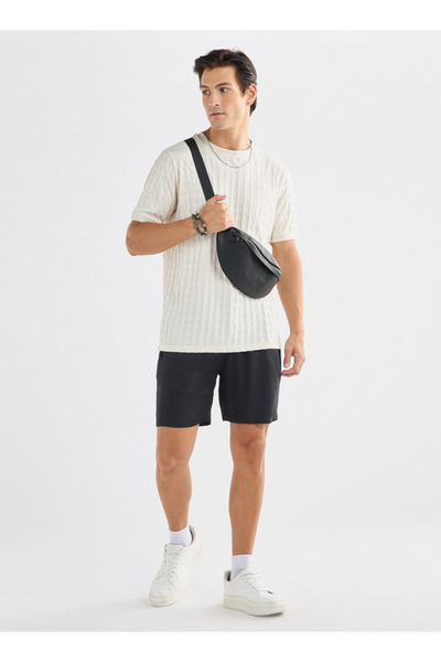 FAV Textured Crew Neck T-shirt with Short Sleeves
