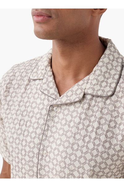 Emperor Emperor Regular Fit Printed Shirt with Camp Collar and Short Sleeves