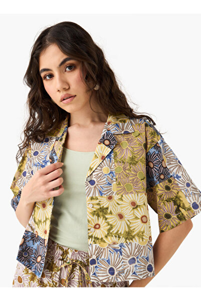 Lee Cooper Lee Cooper Regular Fit Floral Print Shirt with Camp Collar