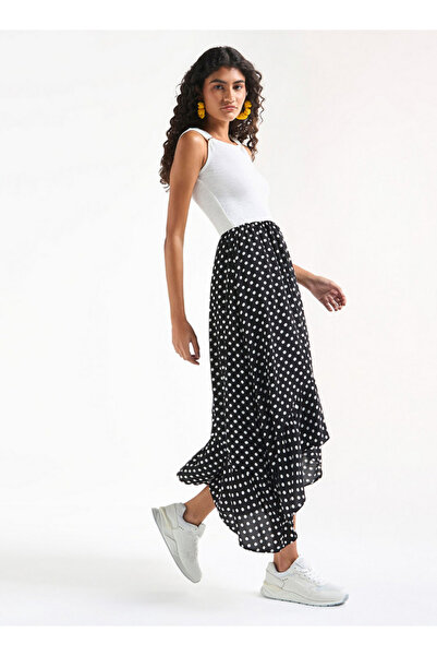 FAV Polka Dot Print Sleeveless Dress with Round Neck and Asymmetrical Hem
