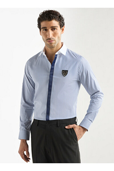 Emperor Emperor Striped Shirt with Contrast Collar and Long Sleeves