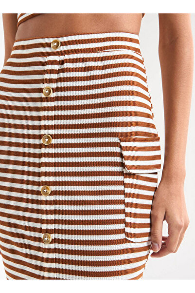 FAV Striped Pencil Skirt with Pockets and Slit