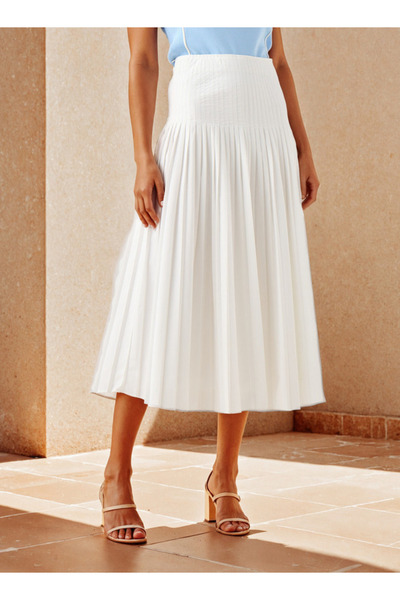 Iconic Pleated Poplin Midi Skirt