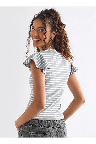 FAV Striped Top With Crew Neck And Flutter Sleeves