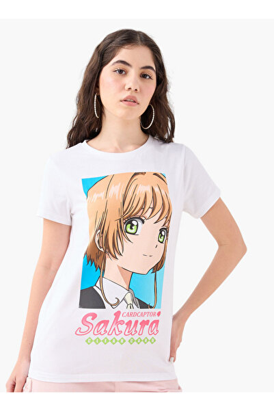 SP Characters تي شيرت بطبعة ساكورا مع رقبة دائرية وأكمام قصيرة