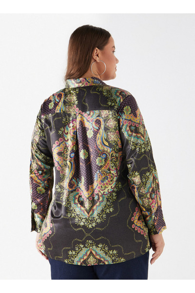 Ulla Popken Plus Size Ulla Popken Printed Shirt with Collar and Long Sleeves