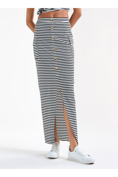 FAV Striped Pencil Skirt with Pockets and Slit