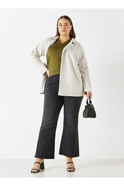 Ulla Popken Plus Size Ulla Popken V-neck Top with Long Sleeves