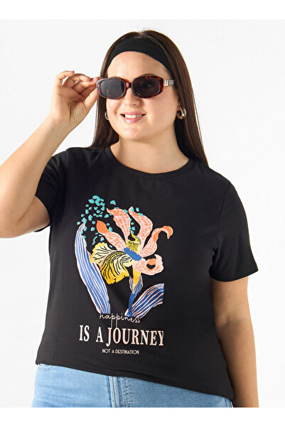 Ulla Popken Plus Size Ulla Popken Graphic Print T-shirt with Crew Neck