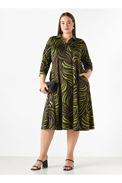 Ulla Popken Plus Size Printed Midi Dress With Pockets