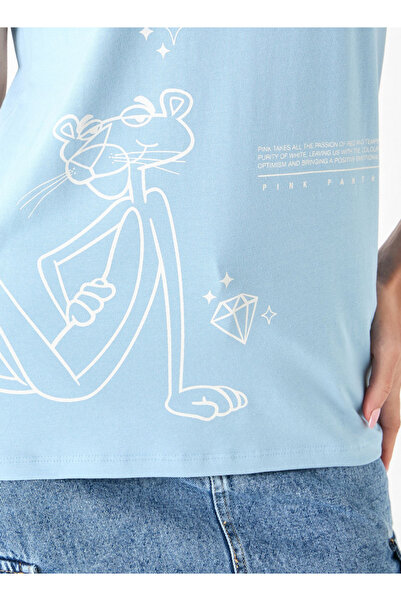 SP Characters Pink Panther Print Crew Neck T-shirt with Short Sleeves