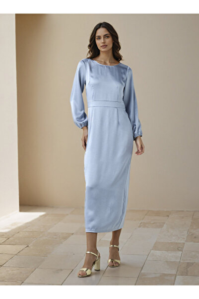 FAV Maxi Satin Evening Dress with Back Slit Detail