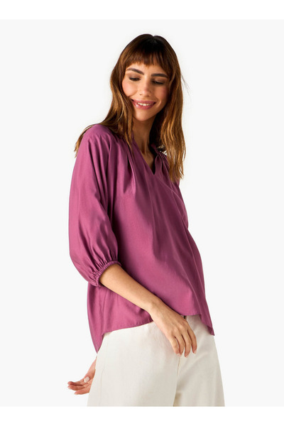 FAV بلوزة بأكمام منفوخة وياقة ماندرين