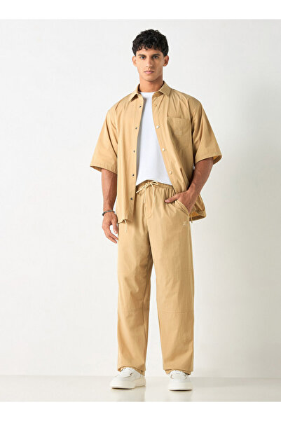 Starter Solid Flexi Waist Trousers with Drawstring Closure and Pockets