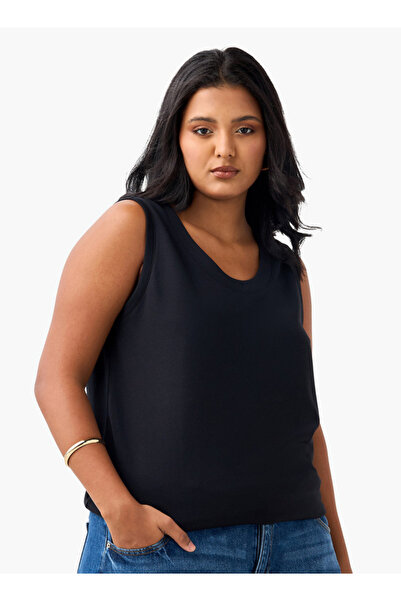 Ulla Popken Plus Size Sleeveless Tank Top With Round Neck