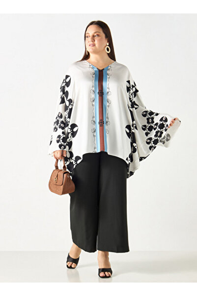 Ulla Popken Plus Size Ulla Popken Printed Kimono Top