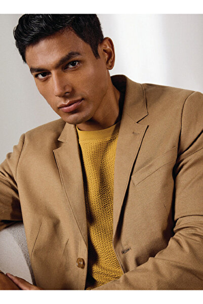 Iconic سترة من مزيج الكتان المزخرف مع أزرار للإغلاق وجيوب