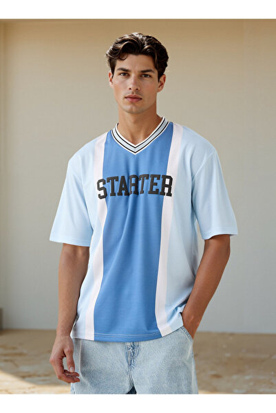 Starter Printed V-neck T-shirt with Short Sleeves