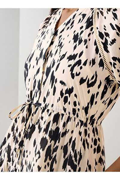 FAV Printed Tiered Lace Insert Dress with Pockets