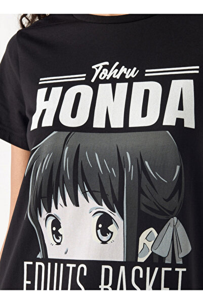 SP Characters Fruits Basket Tohru Honda Print T-shirt with Crew Neck and Short Sleeves