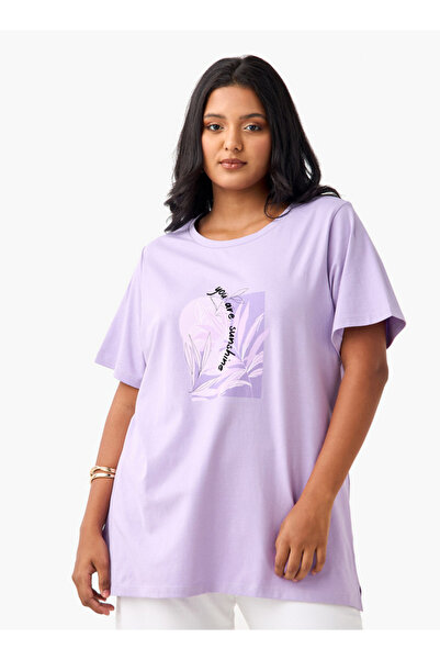 Ulla Popken تي شيرت بمقاس كبير مطبوع عليه شعار بأكمام قصيرة ورقبة دائرية