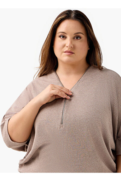 Ulla Popken T-shirt Relaxed Fit with Ribbed Detail