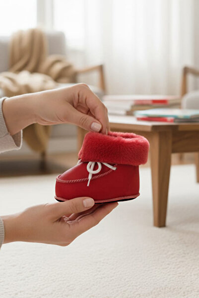 CEYDA SHOES Baby, Nursery, Children, Genuine Leather, Soft, Non-Slip Soles, Fur-Hooded Home Boots, Slippers, Booties