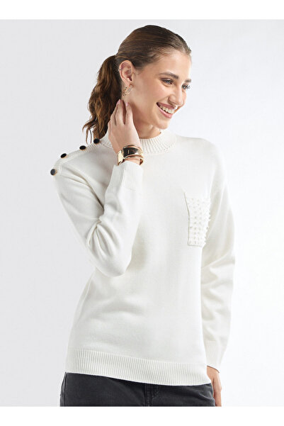 FAV Textured Crew Neck Sweater With Front Pocket