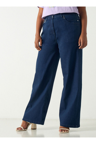 Ulla Popken بنطلون جينز واسع بمقاس كبير مع أزرار للإغلاق