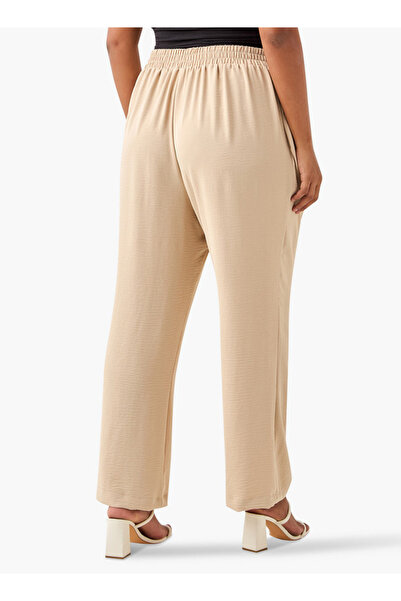 Ulla Popken Plus Size Ulla Popken Wide Leg Trousers with Tie-Up Waist