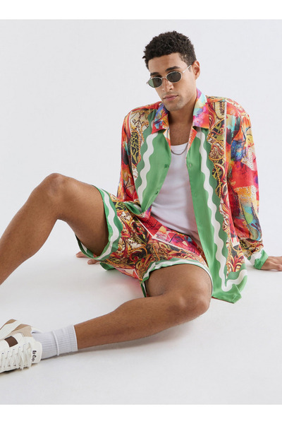 FAV Regular Fit All-over Print Shirt With Camp Collar And Long Sleeves