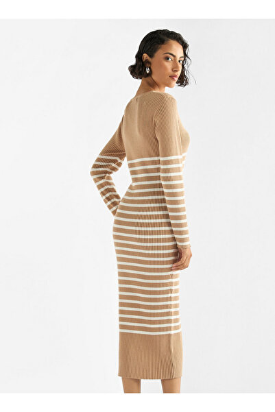 FAV Striped V-neck Dress with Long Sleeves