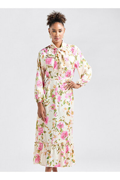 FAV All-Over Print Shirt Dress with Long Sleeves and Flounce Hem