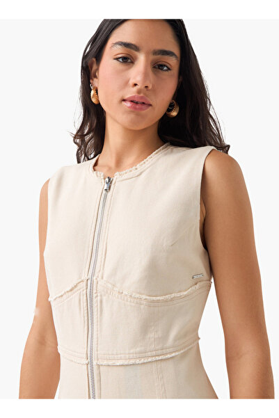 Lee Cooper Sleeveless Denim Dress with Zip Closure and Round Neck