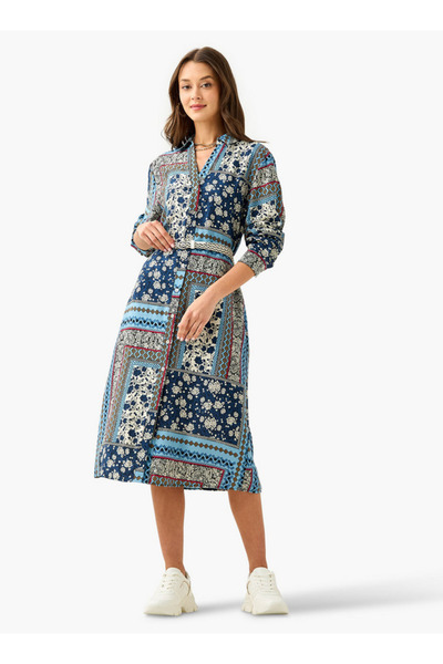 Lee Cooper All-Over Print Shirt Dress with Collar and Belt