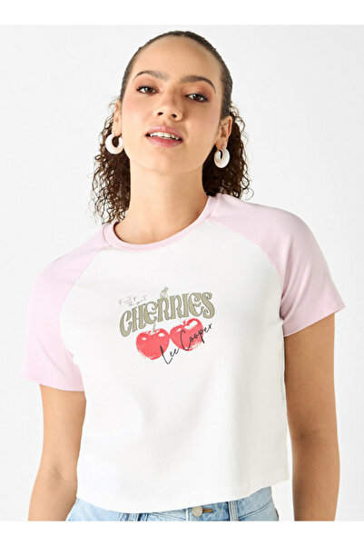 Lee Cooper Graphic Print Crop T-shirt With Raglan Sleeves