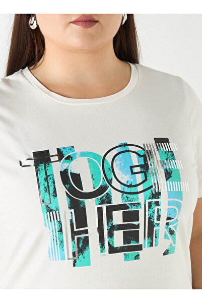 Ulla Popken Plus Size Ulla Popken Typographic Print T-shirt with Short Sleeves