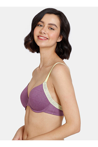 Zivame Lace Detail Padded Wired T-shirt Bra with Hook and Eye Closure