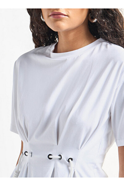 FAV Pleated Top with Short Sleeves and Crew Neck